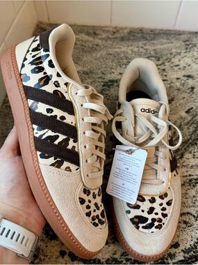 adidas Women’s Beige and Brown Leopard-Print Casual Sneakers